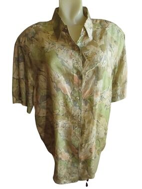 True Vintage Silk Blouse Large 1990's Padded Metro Express Abstract Print MOM